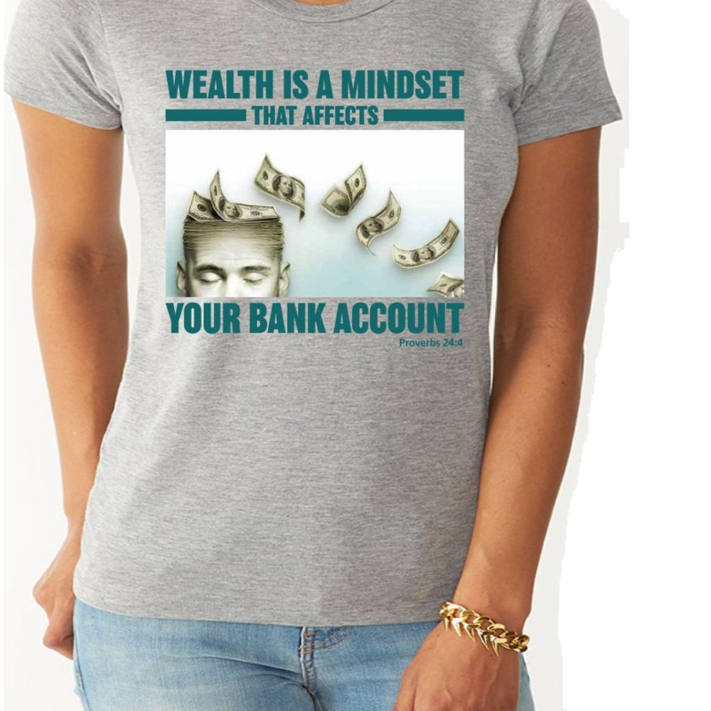 Wealth Mindset Gray Short Sleeve Cotton T-Shirt - Picture 2 of 2